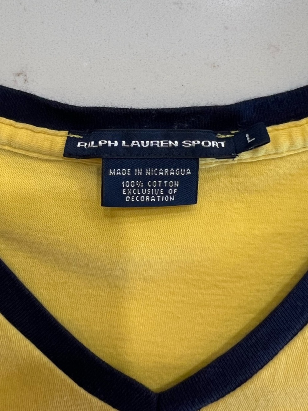 Ralph Lauren Sport Yellow V Neck Tee Pony Logo Short Sleeve L - Picture 4 of 6
